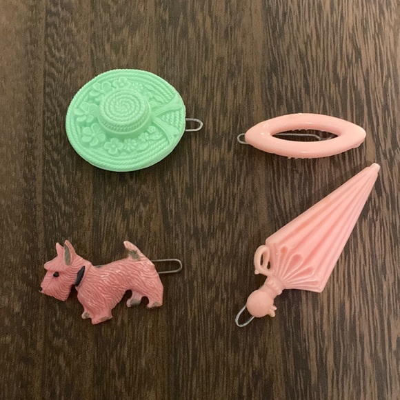 Vintage pink and green hair clip, dog hair clip, vintage parasol barrette, - Picture 1 of 6